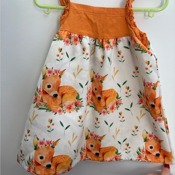 Deer Print Baby Dress 12-18M Woodland Cottagecore Floral Cute Fall Spring - Picture 3 of 4